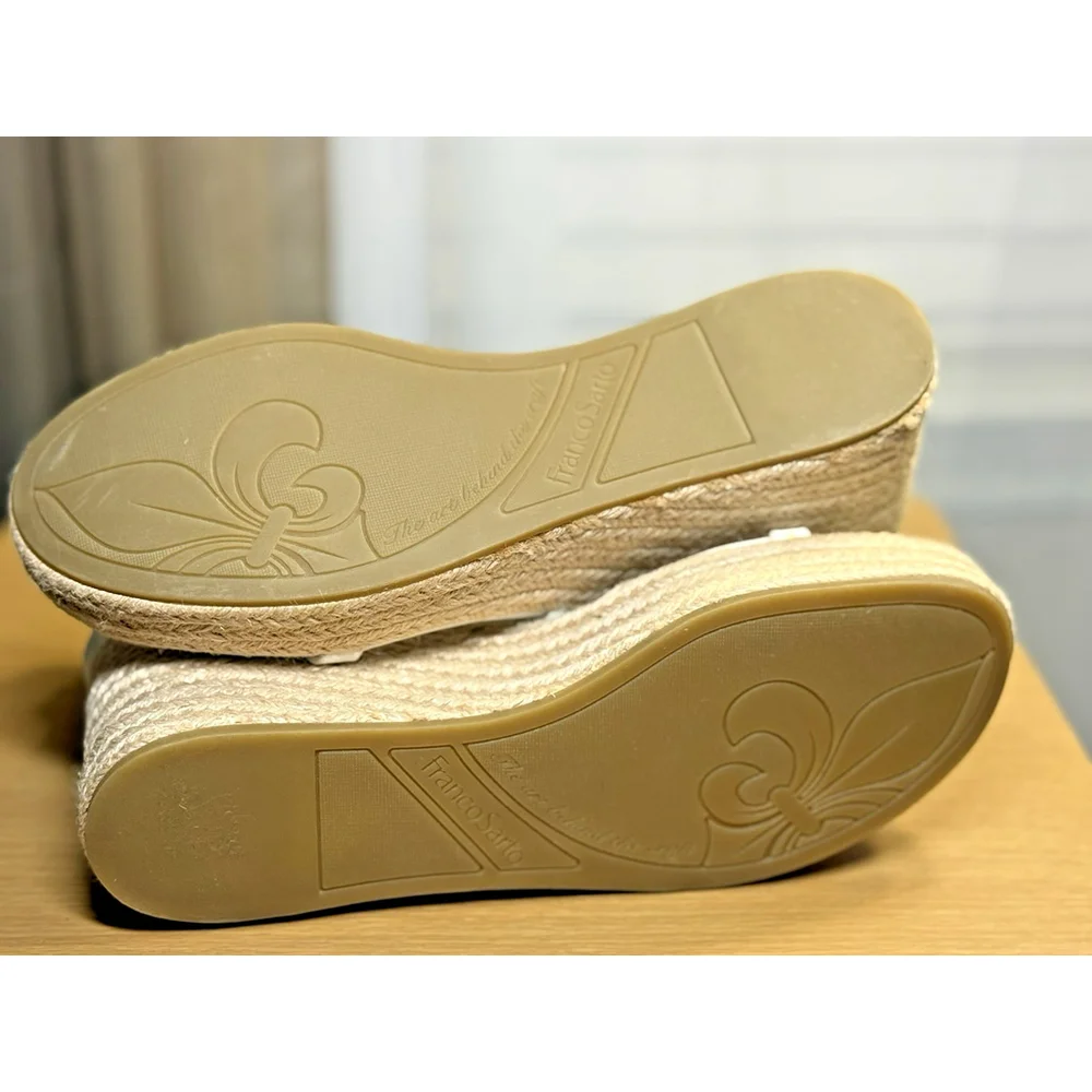 Franco Sarto Studded Caged Strap Espadrille Platform Wedge Sandal Size 9 M WHITE